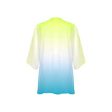 neon green to sky blue ombre Women's Kimono Chiffon Cover Up (Model H51) - Objet D'Art