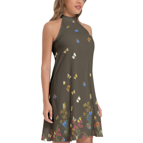 Tie Back Halter Neck Flared Dress