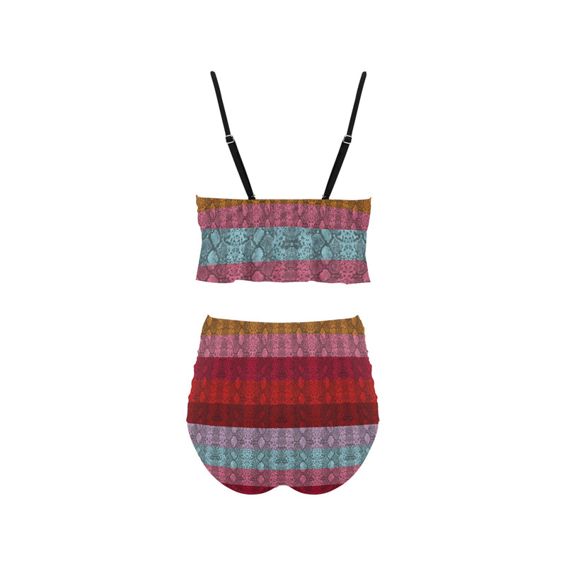Snakeskin Ruffle Hem Bikini Swimsuit - Objet D'Art