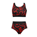 black solid print skirt Crop Top Bikini Set (Model S21) - Objet D'Art