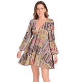 Essential Amino Acids Lantern Sleeve Deep V-Neck Short Dress - Objet D'Art