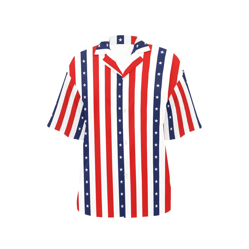 stars and stripes striped print 3 All Over Print Hawaiian Shirt for Women (Model T58) - Objet D'Art