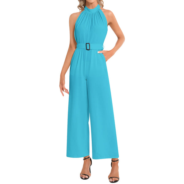 Halter Neck Buckle Belted Jumpsuit - Objet D'Art