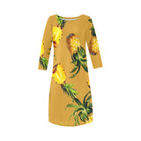 big pineapple print 2A Rhea Loose Round Neck Dress(Model D22) - Objet D'Art