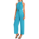 Halter Neck Buckle Belted Jumpsuit - Objet D'Art
