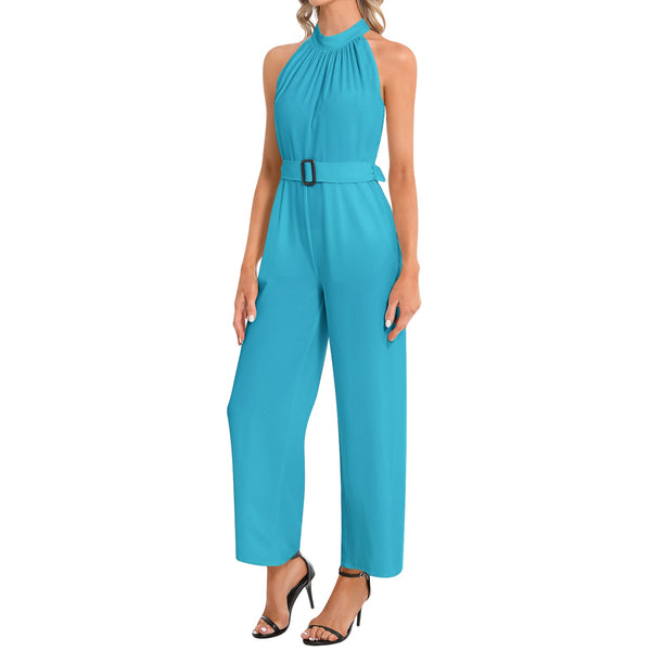 Halter Neck Buckle Belted Jumpsuit - Objet D'Art