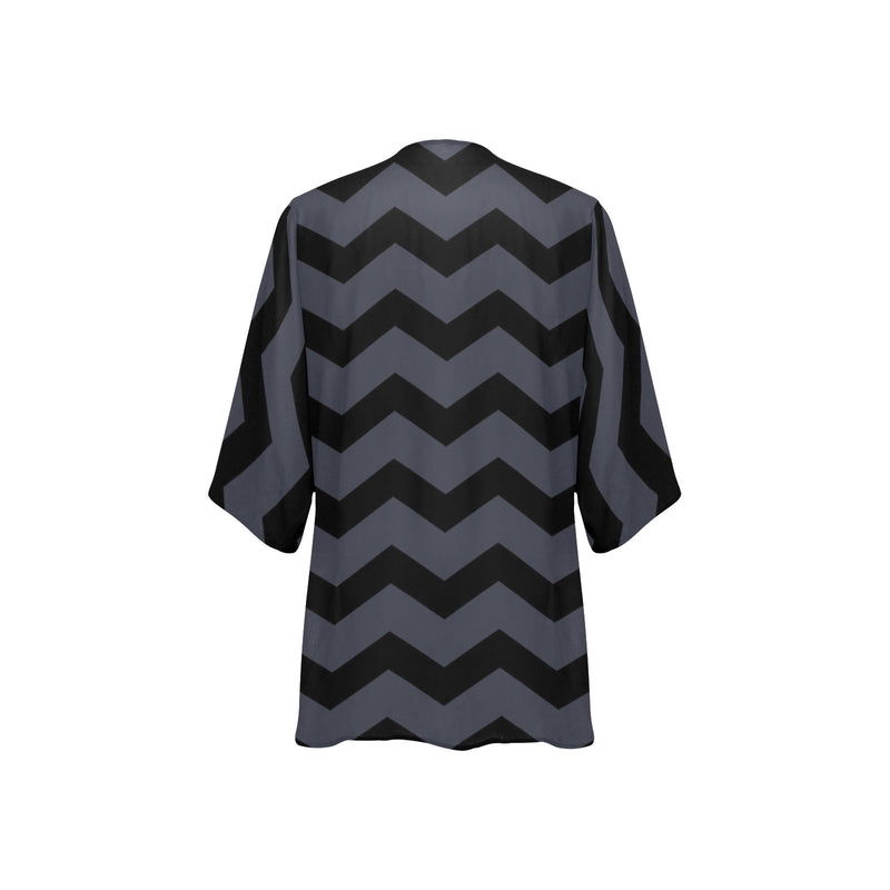 waves8 print Women's Kimono Chiffon Cover Up (Model H51) - Objet D'Art