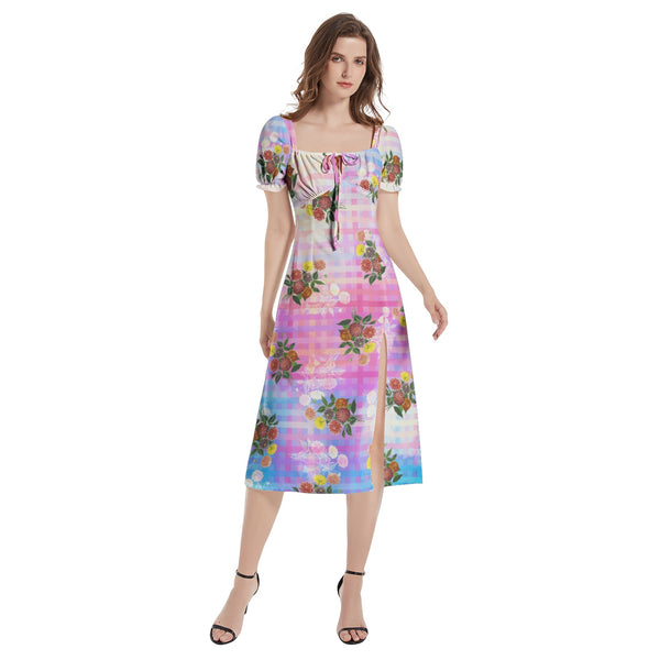 Puff Sleeve Split Thigh Midi Dress - Objet D'Art
