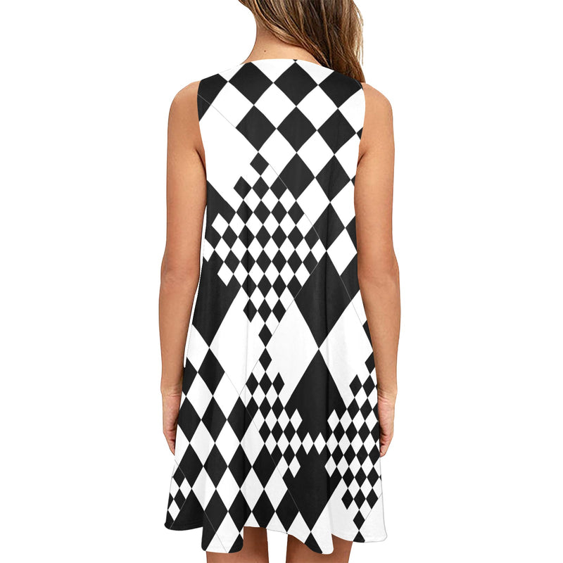 checker 9k Sleeveless A-Line Pocket Dress (Model D57) - Objet D'Art