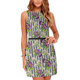 purple roses print 3 Eos Women's Sleeveless Dress (Model D01) - Objet D'Art