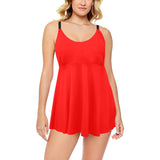 coral red 9k Chest Pleat Swim Dress (Model S31) - Objet D'Art