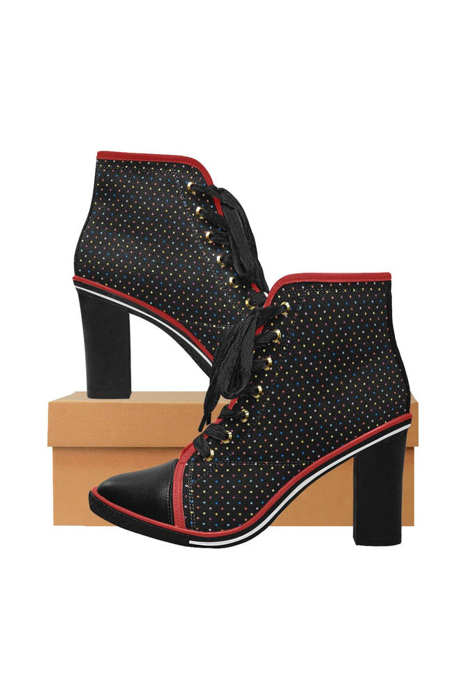 Colored Polkadots Women's Lace Up Chunky Heel Ankle Booties (Model 054) - Objet D'Art