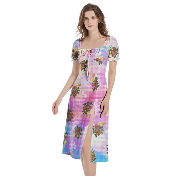 Puff Sleeve Split Thigh Midi Dress - Objet D'Art