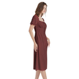 Maroon Puff Sleeve Split Thigh Midi Dress - Objet D'Art