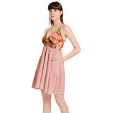 Roses by Henri Rousseau Spaghetti Strap Sleeveless Falred Hem Short Dress - Objet D'Art