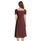 Maroon Puff Sleeve Split Thigh Midi Dress - Objet D'Art