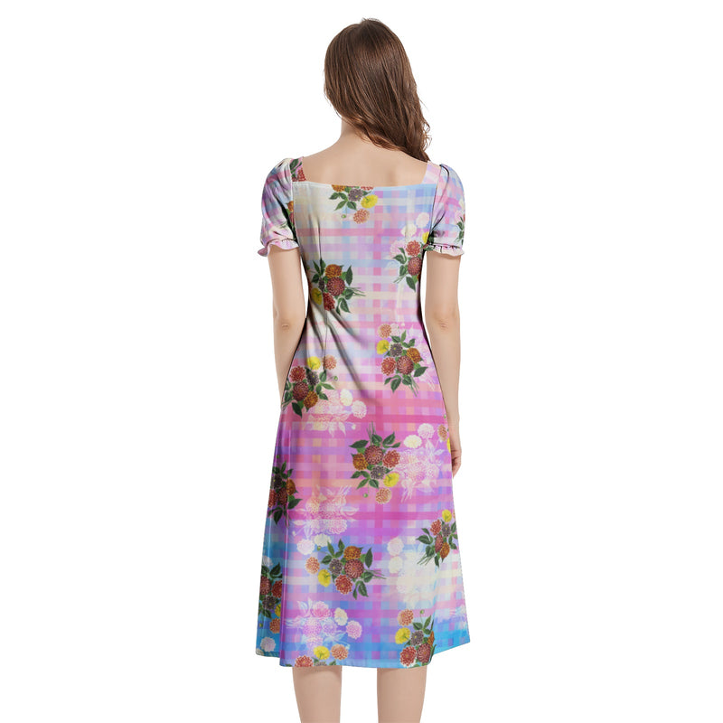 Puff Sleeve Split Thigh Midi Dress - Objet D'Art