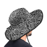 blk wht scroll print 2 Wide Brim Bucket Hat - Objet D'Art