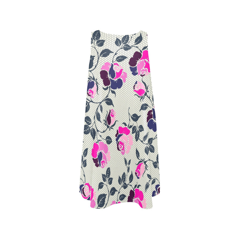 multicolored rose print 2 Sleeveless A-Line Pocket Dress (Model D57) - Objet D'Art