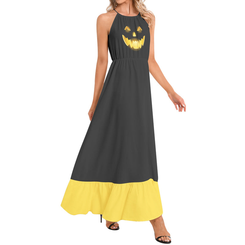 Jack O Lantern Ruffle Hem Halter Neck Maxi Dress - Objet D'Art