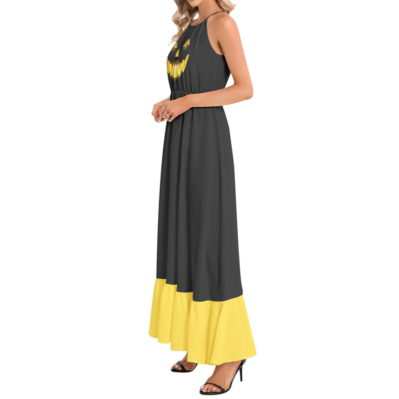Jack O Lantern Ruffle Hem Halter Neck Maxi Dress - Objet D'Art