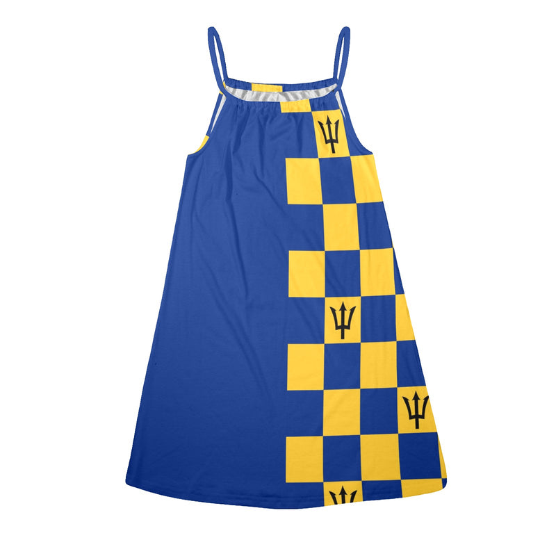 barbados blue Drawstring Neck Sleeveless Dress (Model D68) - Objet D'Art