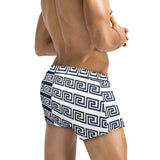 white on blue greek key print Men's Swim Trunks with Zipper Pocket (Model L71) - Objet D'Art
