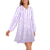 lavender floral stripes print V-Neck Loose Fit Dress (Model D66) - Objet D'Art