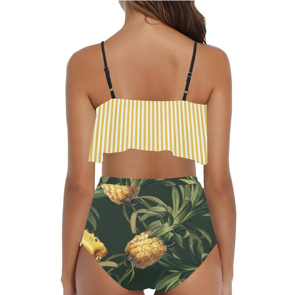Pineapple High Waisted Ruffle Bikini Set - Objet D'Art