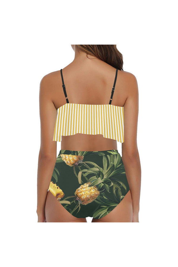 Pineapple Print High Waisted Flounce Bikini Set - Objet D'Art