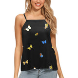 butterfly blue small print 3 Loose Fit Halter Neck Top (Model T68)