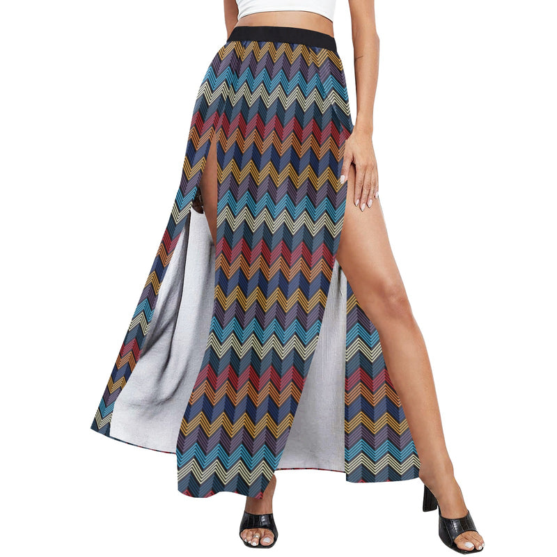colored waves print 10 High Slit Long Beach Dress (Model S40) - Objet D'Art
