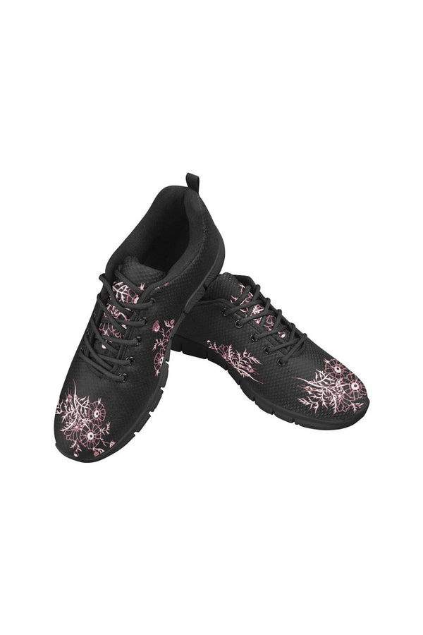 Midnight Black Floral Women's Breathable Running Shoes (Model 055) - Objet D'Art