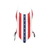 stars and stripes print 2 Drawstring Side One-Piece Swimsuit (Model S14) - Objet D'Art