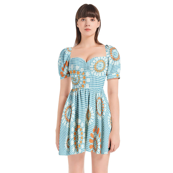 Puff Sleeve Sweetheart Neck Short Dress - Objet D'Art
