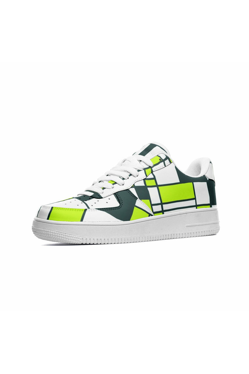 Mondrian Neon Green Unisex Low Top Leather Sneakers - Objet D'Art