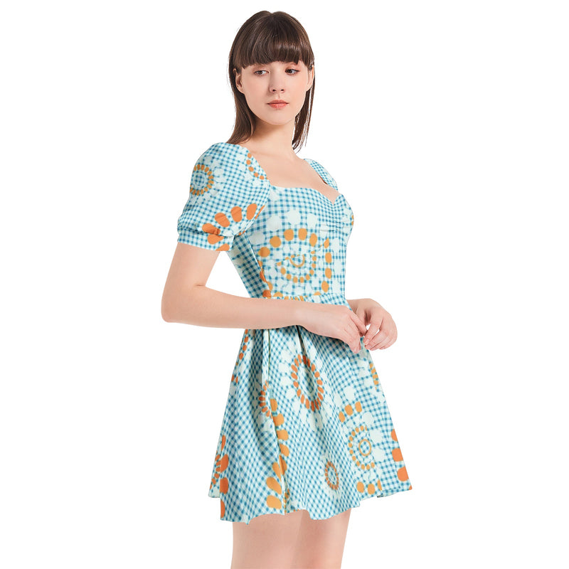 Puff Sleeve Sweetheart Neck Short Dress - Objet D'Art