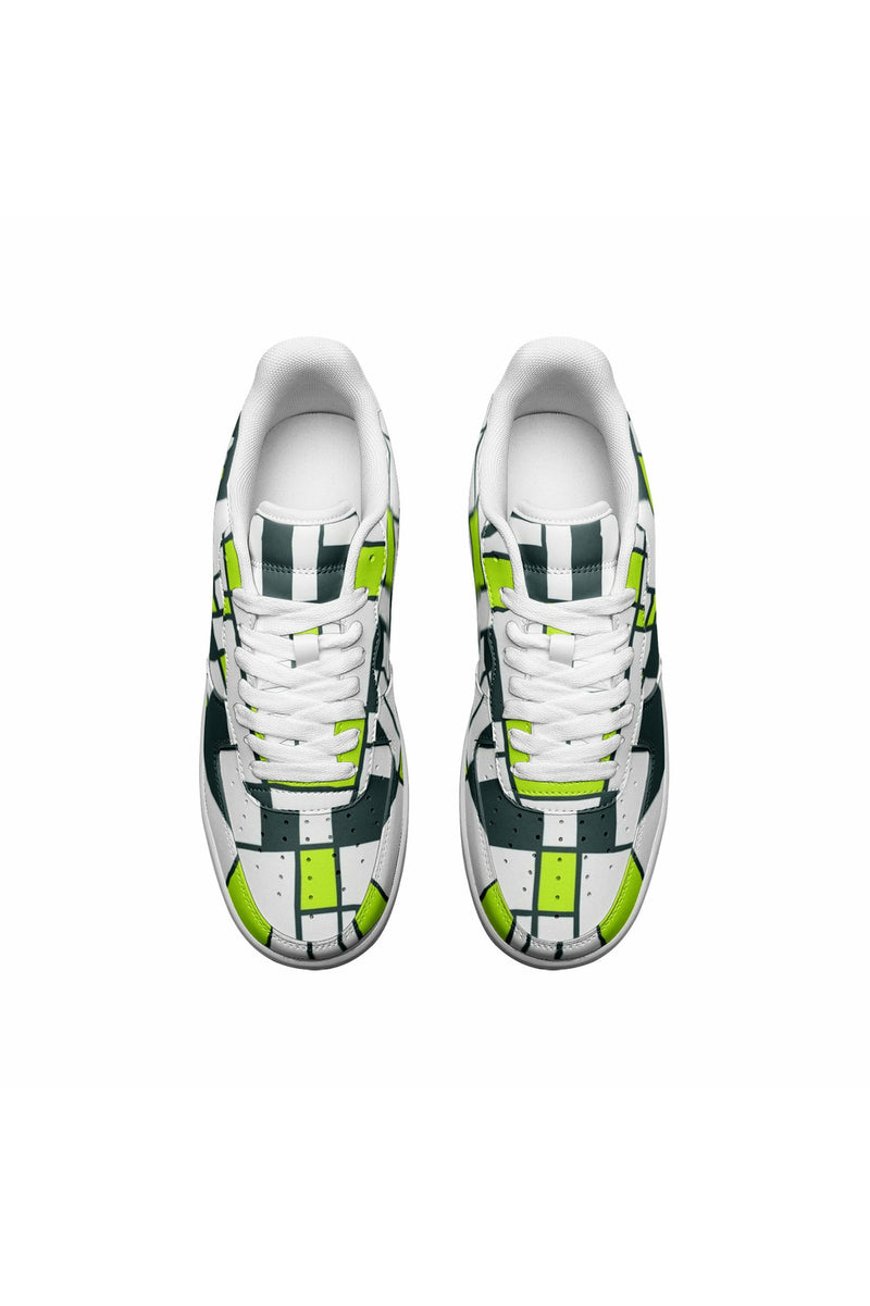 Mondrian Neon Green Unisex Low Top Leather Sneakers - Objet D'Art