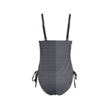 horizontal striped black gray print Drawstring Side One-Piece Swimsuit (Model S14) - Objet D'Art