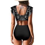 black 2 9k Women's Ruffle Sleeve Bikini Swimsuit (Model S42) - Objet D'Art