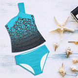 light blue print Women's One Shoulder Backless Swimsuit (Model S44) - Objet D'Art