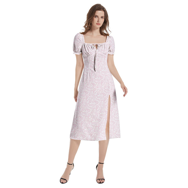 Puff Sleeve Split Thigh Midi Dress - Objet D'Art