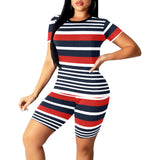 striped 2 d47 back Women's Short Yoga Set - Objet D'Art