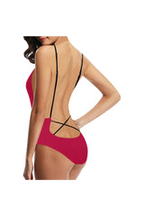 Marine Red Sexy Lacing Backless One-Piece Swimsuit (Model S10) - Objet D'Art