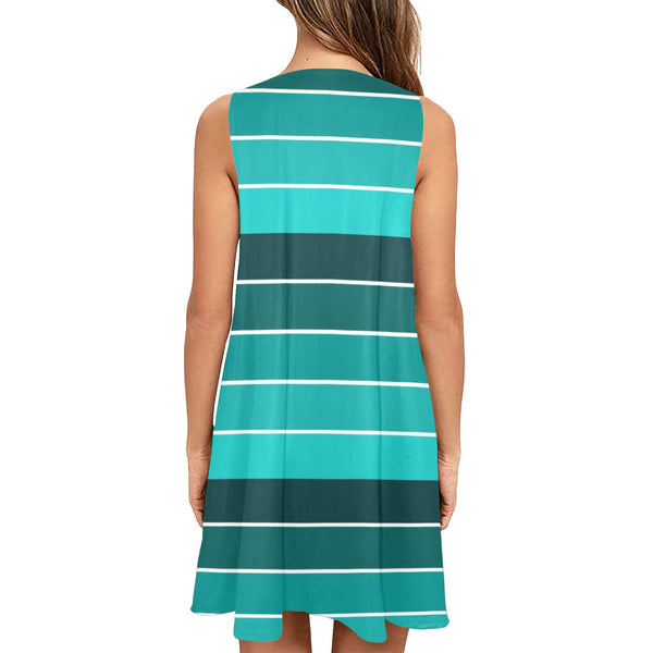 ted teal print 2 Sleeveless A-Line Pocket Dress (Model D57) - Objet D'Art