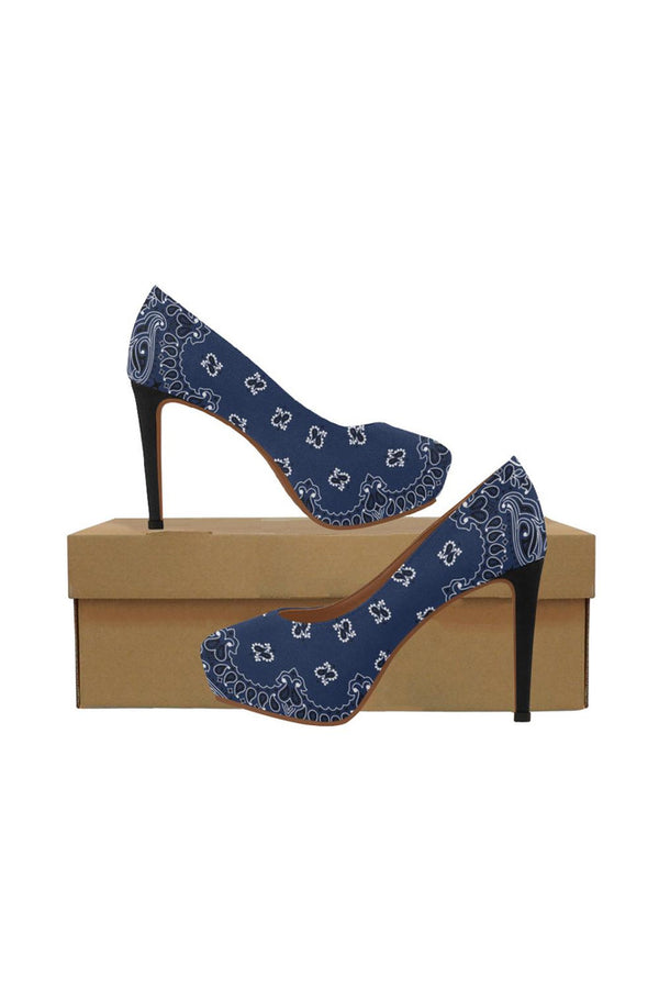 blue bandanna Women's High Heels (Model 044) - Objet D'Art