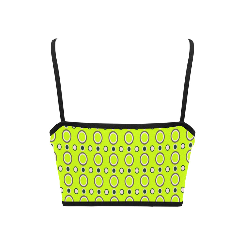 neon green polka dot unique print 2AB Women's Spaghetti Strap Crop Top (Model T67) - Objet D'Art