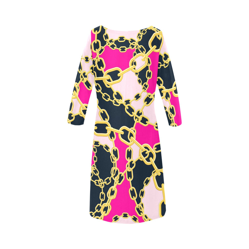 Chained Maiden fuchsia Rhea Loose Round Neck Dress(Model D22) - Objet D'Art