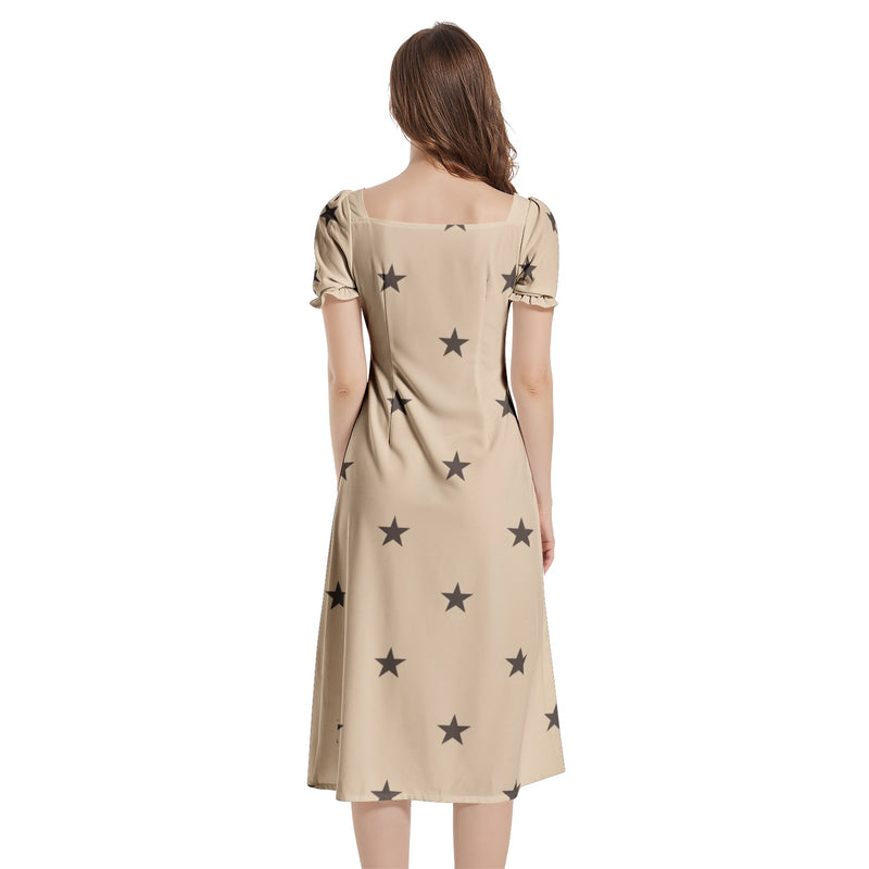 Allstars Puff Sleeve Split Thigh Midi Dress - Objet D'Art
