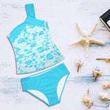 greek roses in blue print Women's One Shoulder Backless Swimsuit (Model S44) - Objet D'Art